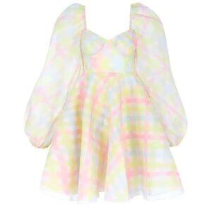 Pastel Plaid Puff Sleeve Dress